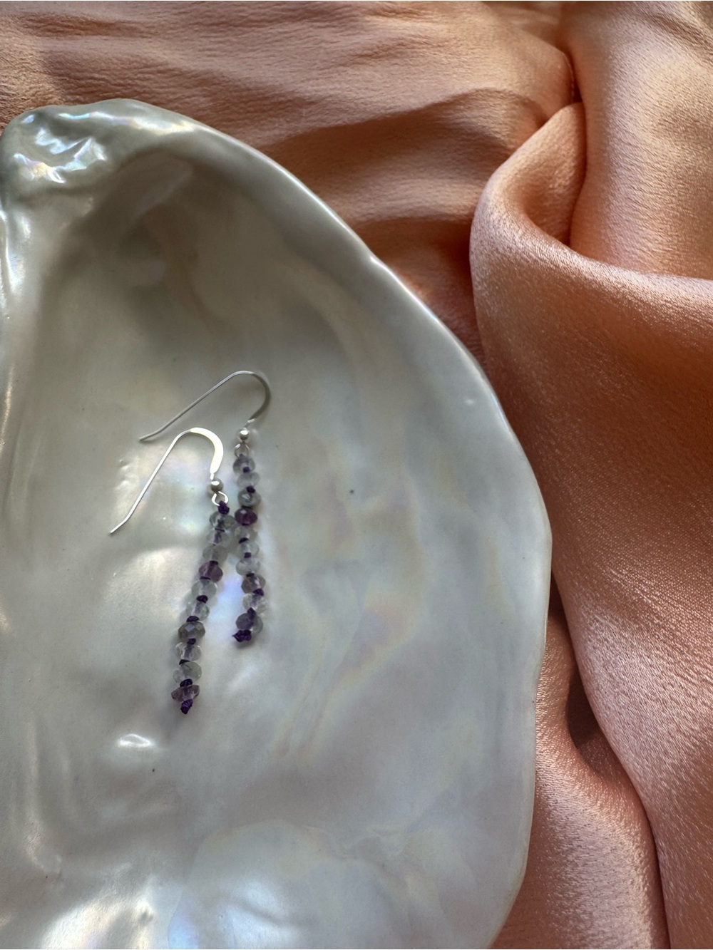 Sterling Silver Fluorite Beaded Drop Earrings - Purple
